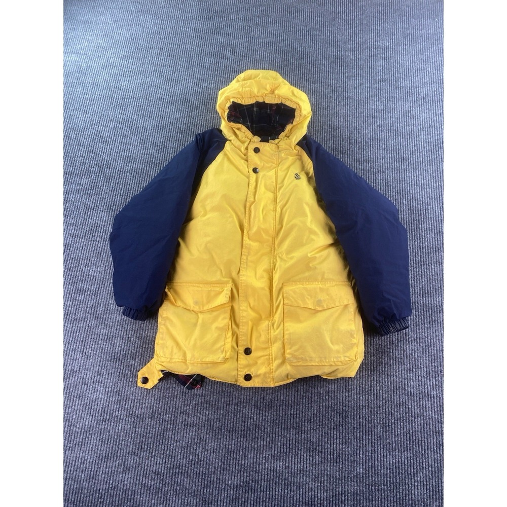 Nautica Jacket Youth Boys Large Yellow Green Blue Plaid Duck Down Reversible